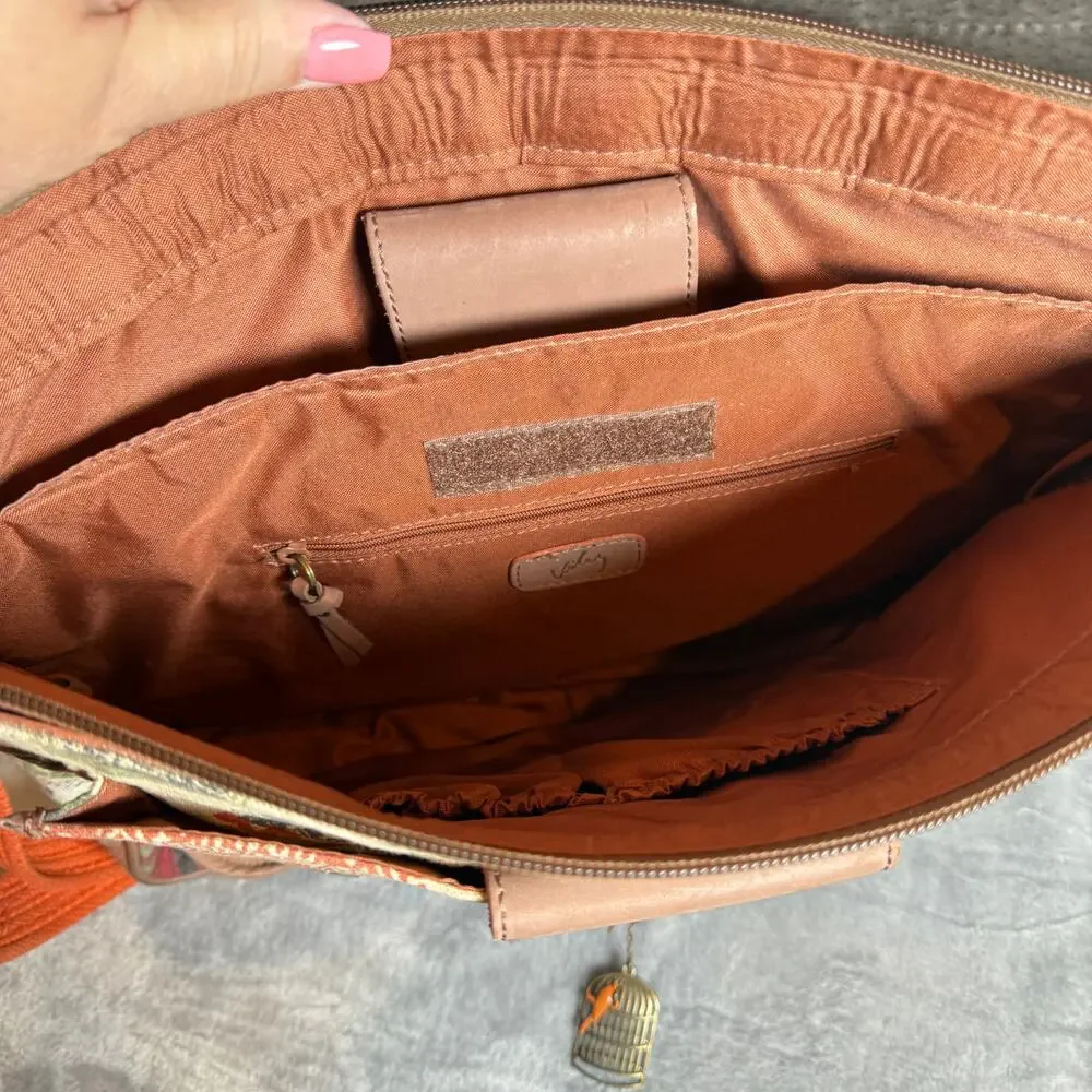 Velez Bird Print Canvas & Leather Messenger Crossbody Satchel Bag